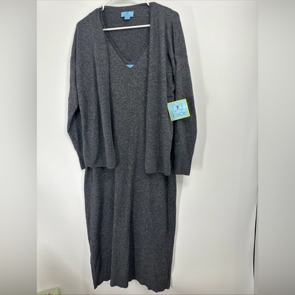 CeCe Cardigan and Midi Tank Dress 2pc Sweater set size Large Gray NWT - Picture 1 of 4